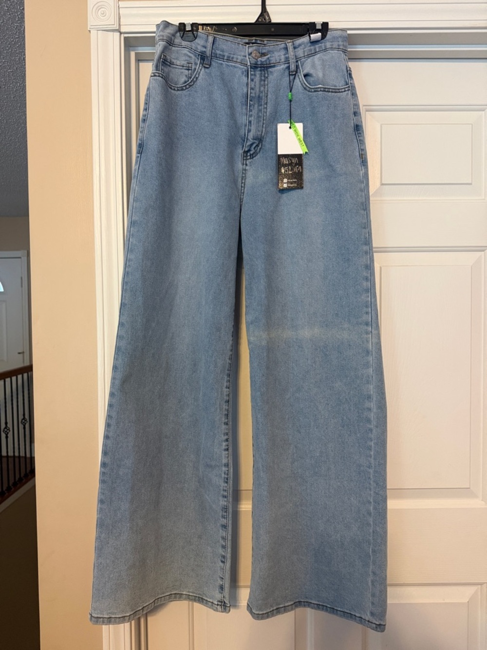 Vibrant Light Blue Wide-Leg Denim Maxi Jeans